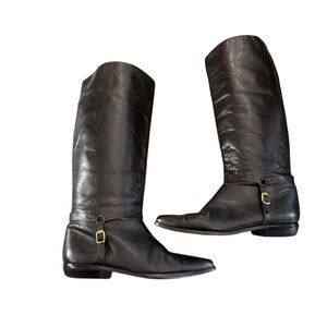 Hamlet 31st Vintage Black Knee-High Ponty-Toe Pull-On Equestrian Leather Boots